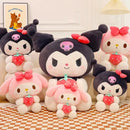Sanrio morango Kuromi travesseiro de pelúcia para meninas, brinquedos de pelúcia macia, boneca Melody, presente, 22 cm, 35cm