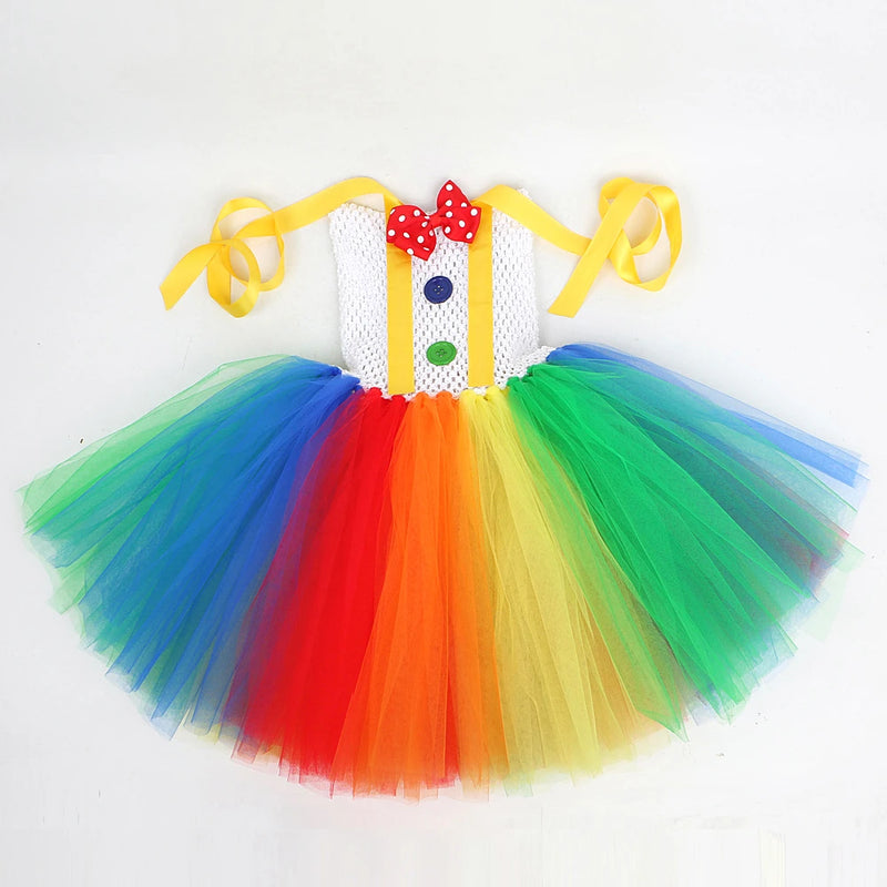 Fantasia de Palhaço Arco-Íris para Meninas - Vestido Tutu Divertido para Halloween, Aniversário e Carnaval