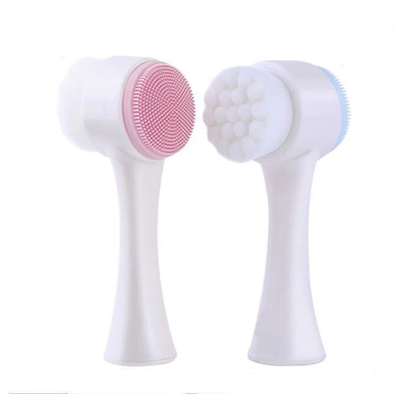 Dupla face Silicone Facial limpeza escova, massagem manual, cerdas macias esfoliante, lavagem facial, 3D
