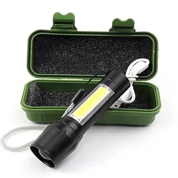LANTERNA MINI TATICA RECARREGAVEL PORTATIL LED C/LUZ LATERAL ALTA POTENCIA