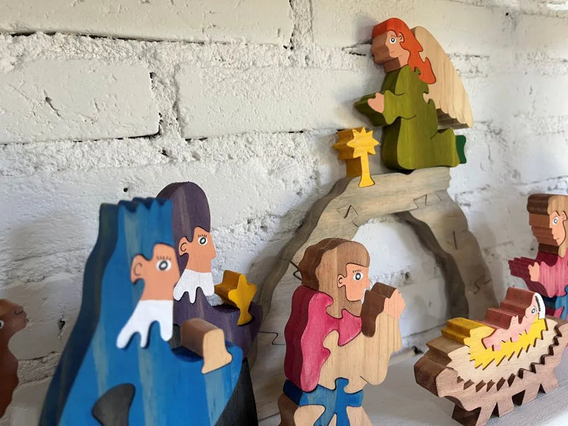 Cenário Presépio com 11 Peças de Madeira para Montar